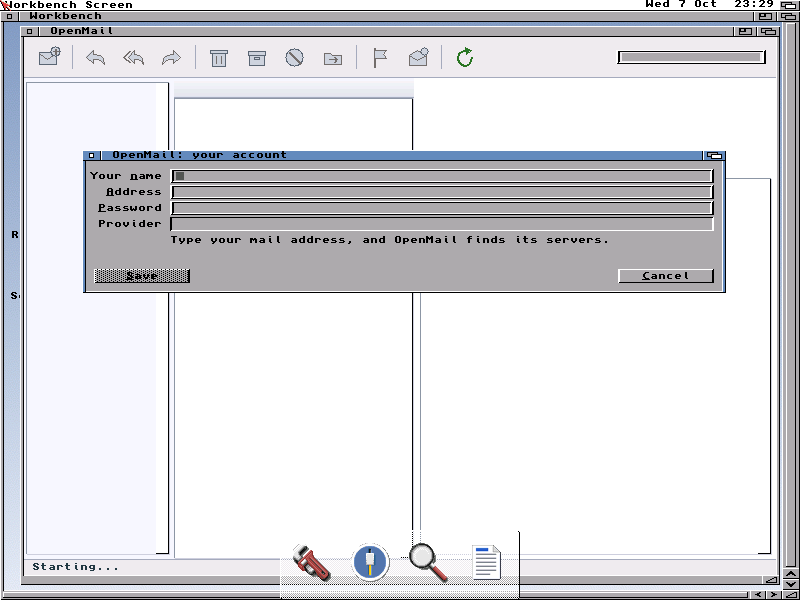 OpenMail with its account window
